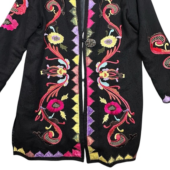 VTG Soft Surroundings Jacket Women Large Black Multicolor Floral Embroidery Boho - Picture 5 of 14
